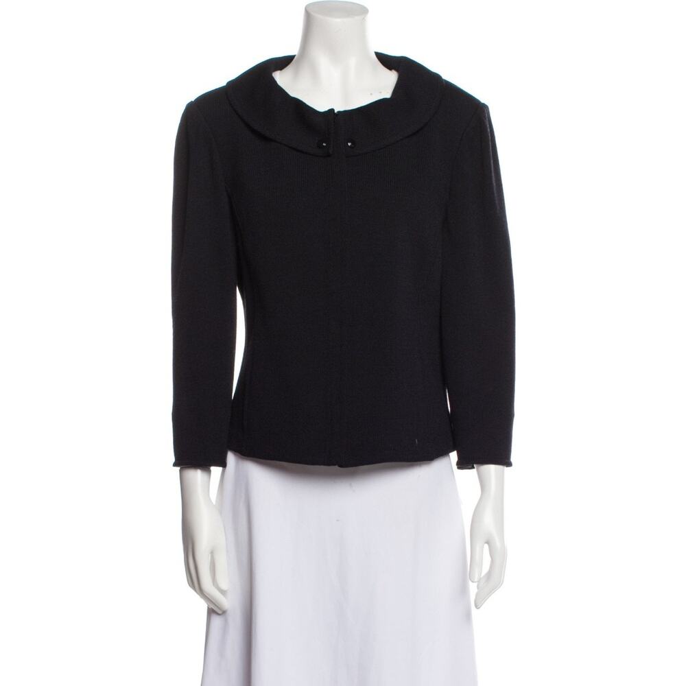 NWT St. John Wool Blend Knit Peter Pan Collar Black Blazer Jacket SZ 12 $1,025